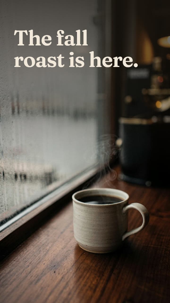 Harbor Roast: a 15-second 9:16 ad for a new roast, shot_01: The fall roast is here.