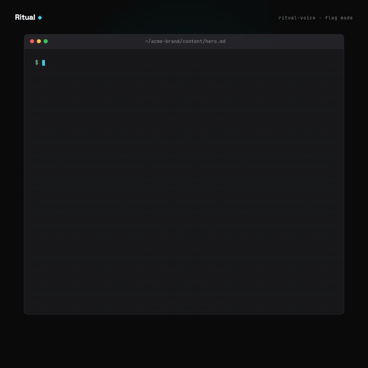 Ritual voice demo — ten violations caught, suggested rewrite pulled from provenFacts, every verified number marked